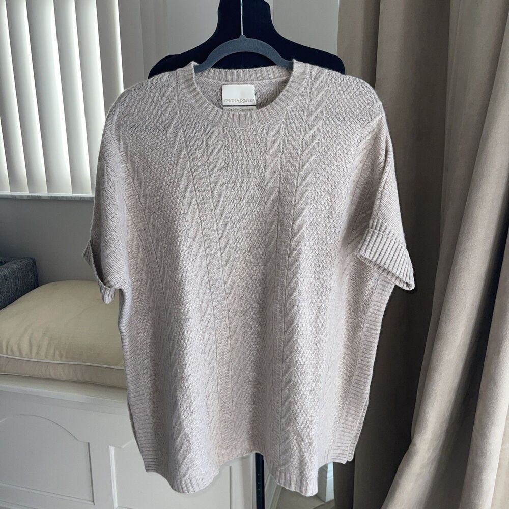 Cynthia Rowley 2 ply Cashmere Sweater Cable Knit Boxy poncho Oversize M L